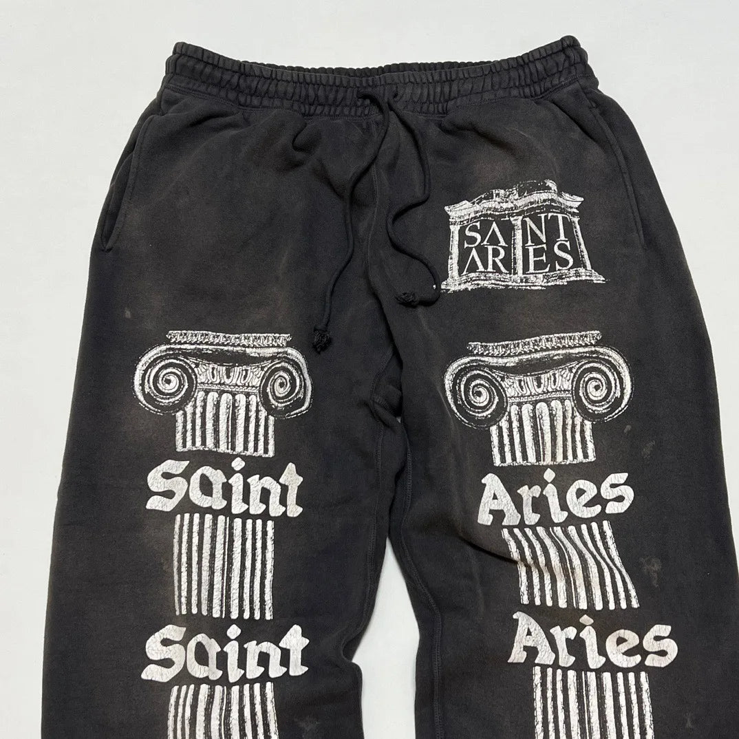 Aries  Collaborative New English Print Heavy Washed Cuffed Sweatpants Youthful Vitality All-Season Fleece-Lined ...