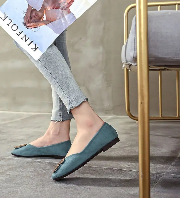Shoes Women's Flat 2022 Autumn Fashion Square Toe  All-match Scoop Shoes Large Size Women's Shoes 41-43 Loafers  Zapatos Mujer