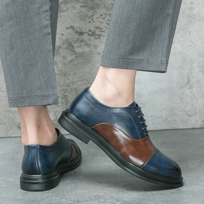 Man Casual Business Shoes Men Patchwork Leather Oxfords Fashion Dress Flats Leisure Office Men's Formal Wedding Shoes