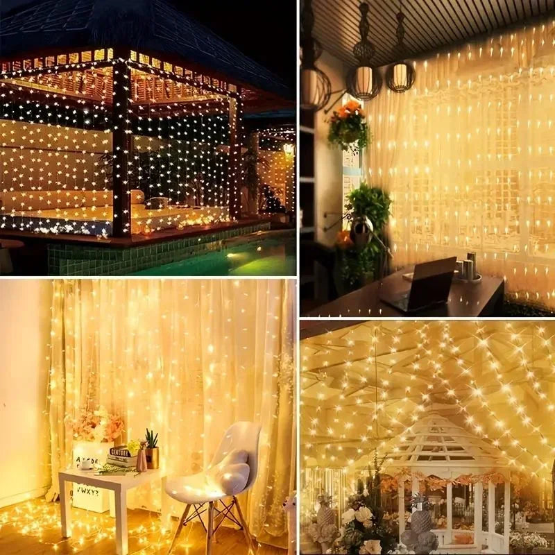 600/300/200/100LED Solar Curtain Lights Outdoor Fairy Lights LED Lights Christmas Wedding Decorations String Lights Garden Decor