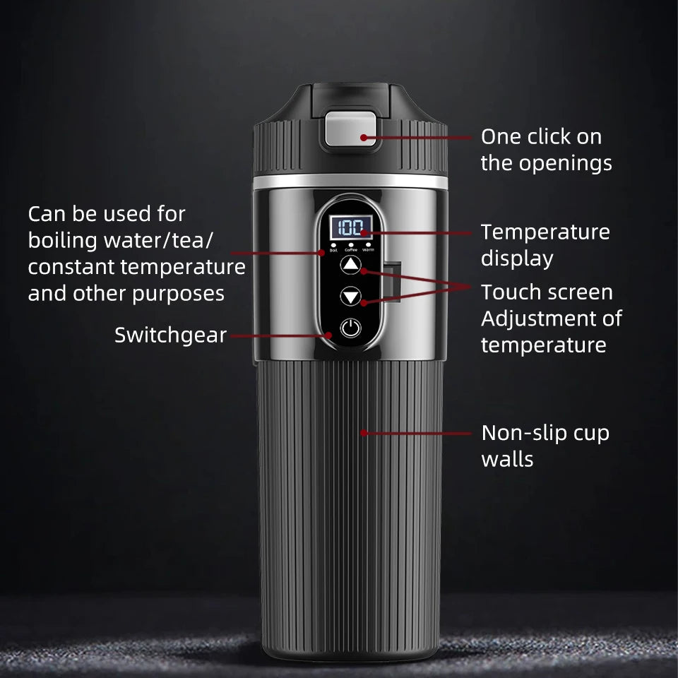 Car Thermos Cup 500ml Large Capacity 12V/24V Car Truck Universal Heating Cup Stainless Steel Car Electric Heating Cup