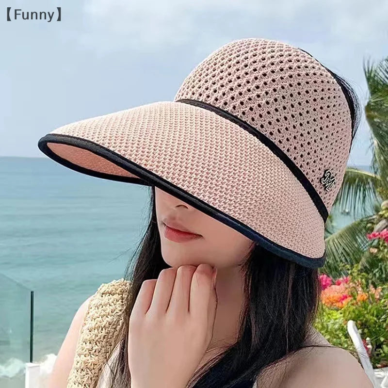 Summer Straw Empty Top Sun Hat For Women Wide Large Brim Visors Hat Travel Sun Hat Women's Hat Beach UV Protection Caps