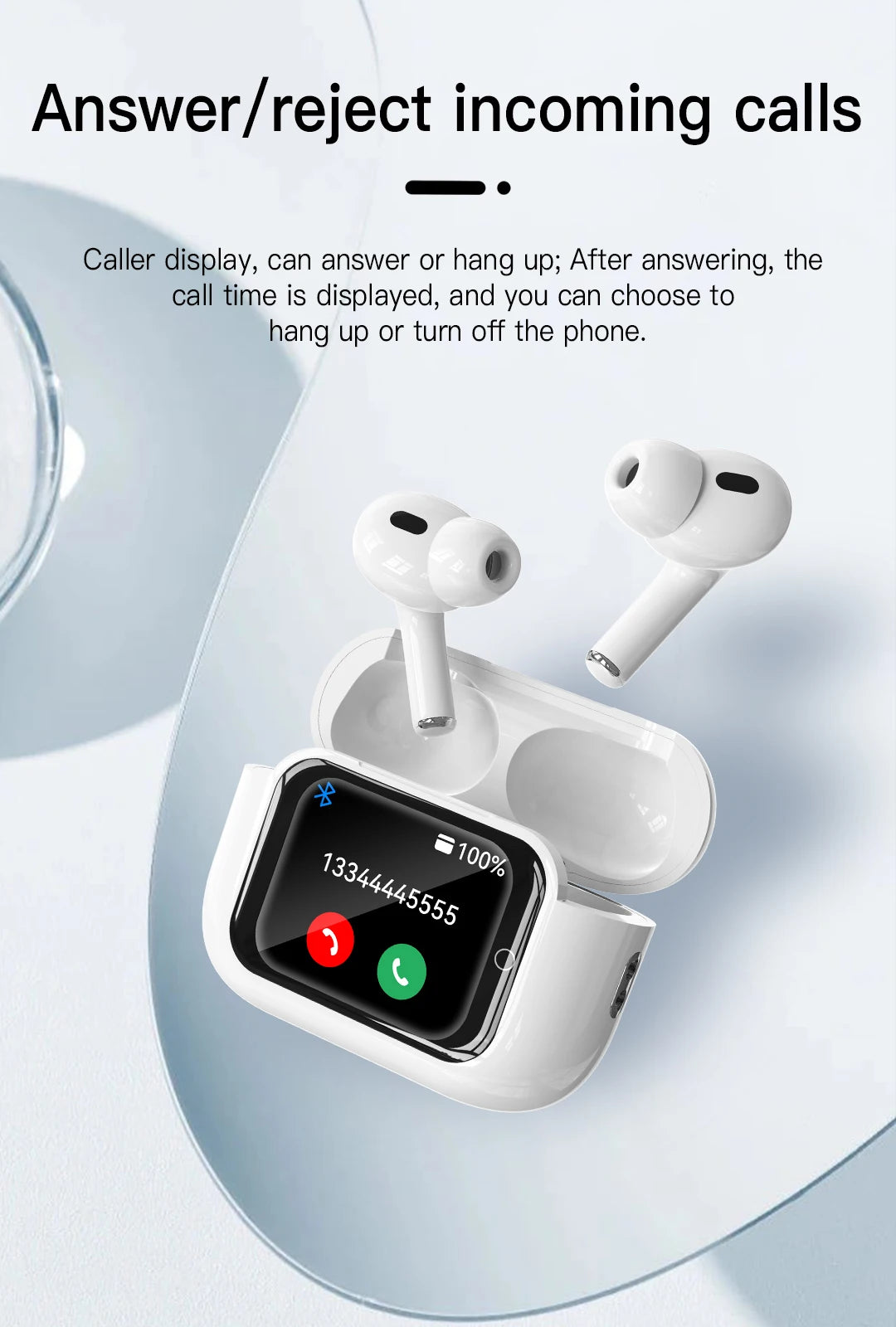 Wireless Earphones With Bluetooth 5.3 In-Ear Headphones Intelligent Noise Reduction Long Battery Life LED Color Screen Display