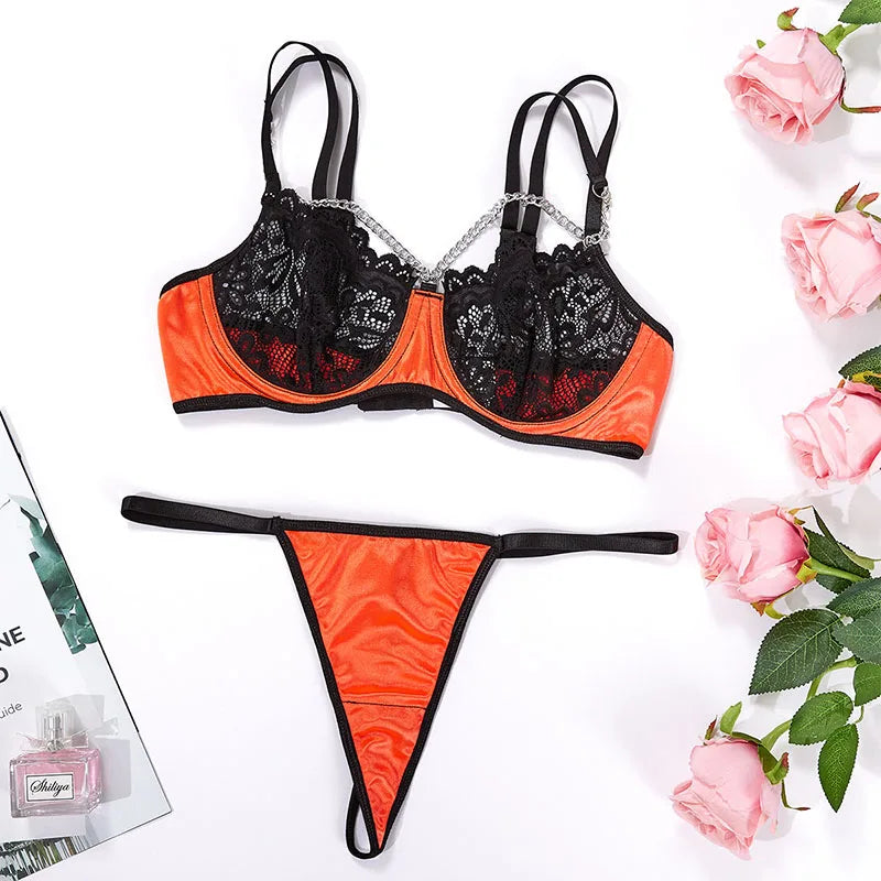 Women Bra and Briefs Sets Lace Flower Embroidery Sexy Perspective Underwire Erotic Lingerie Panty Two-Piece Underwear Set 2026