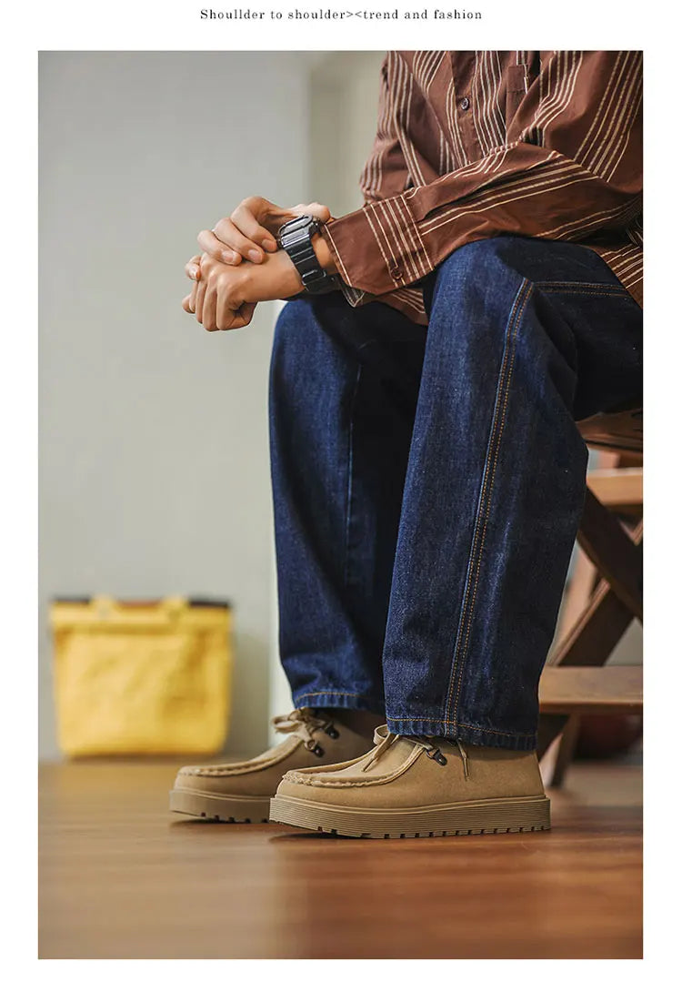 STRONGSHEN Men Casual Shoes Suede Leather Board Shoes Men Retro Thick Soled Suede Shoes Man Zapatos Para Hombre Calzado Hombre
