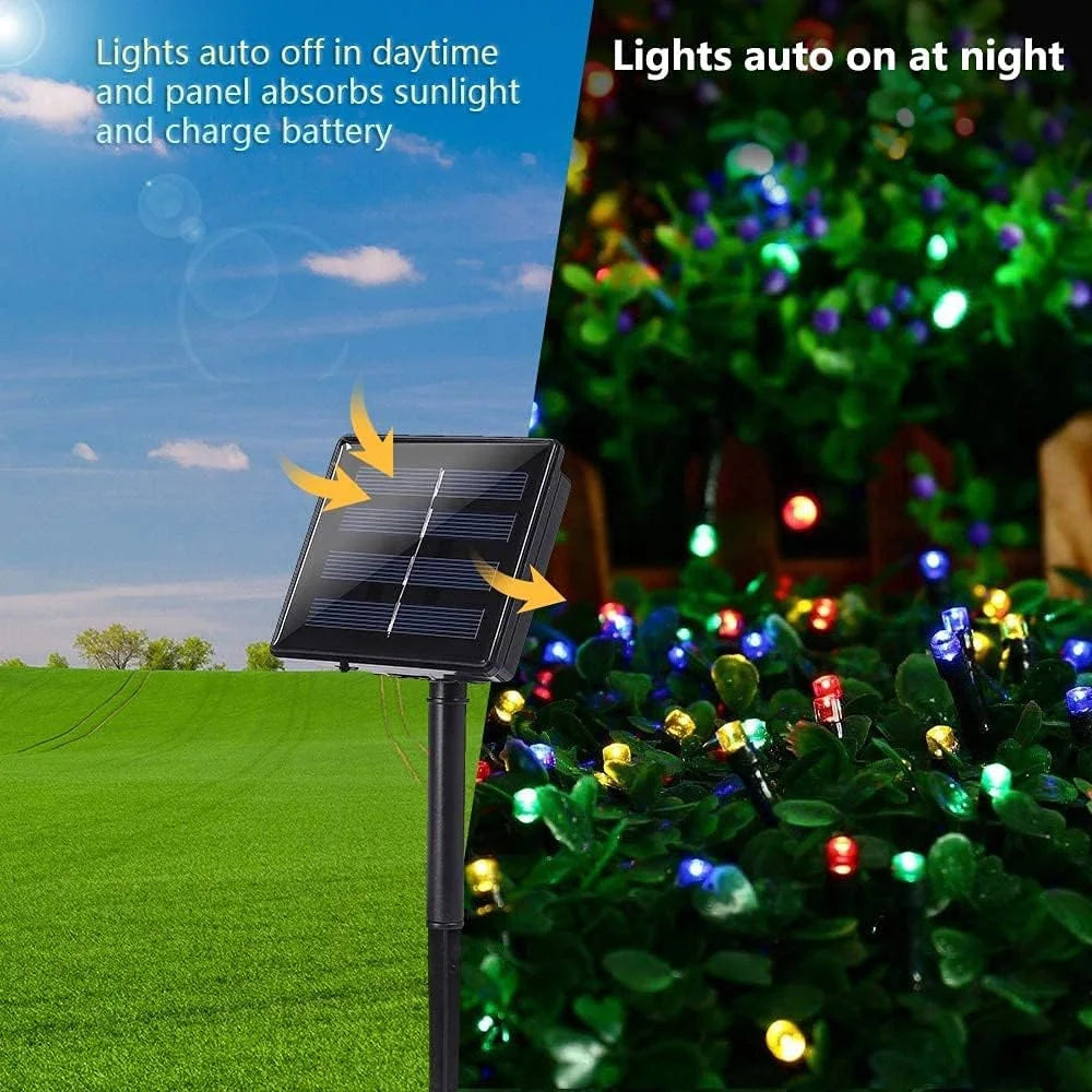 Solar Christmas Lights Solar String Lights Outdoor Waterproof Green Wire with 8 Modes Christmas Tree Lights Garden Lawn Decor