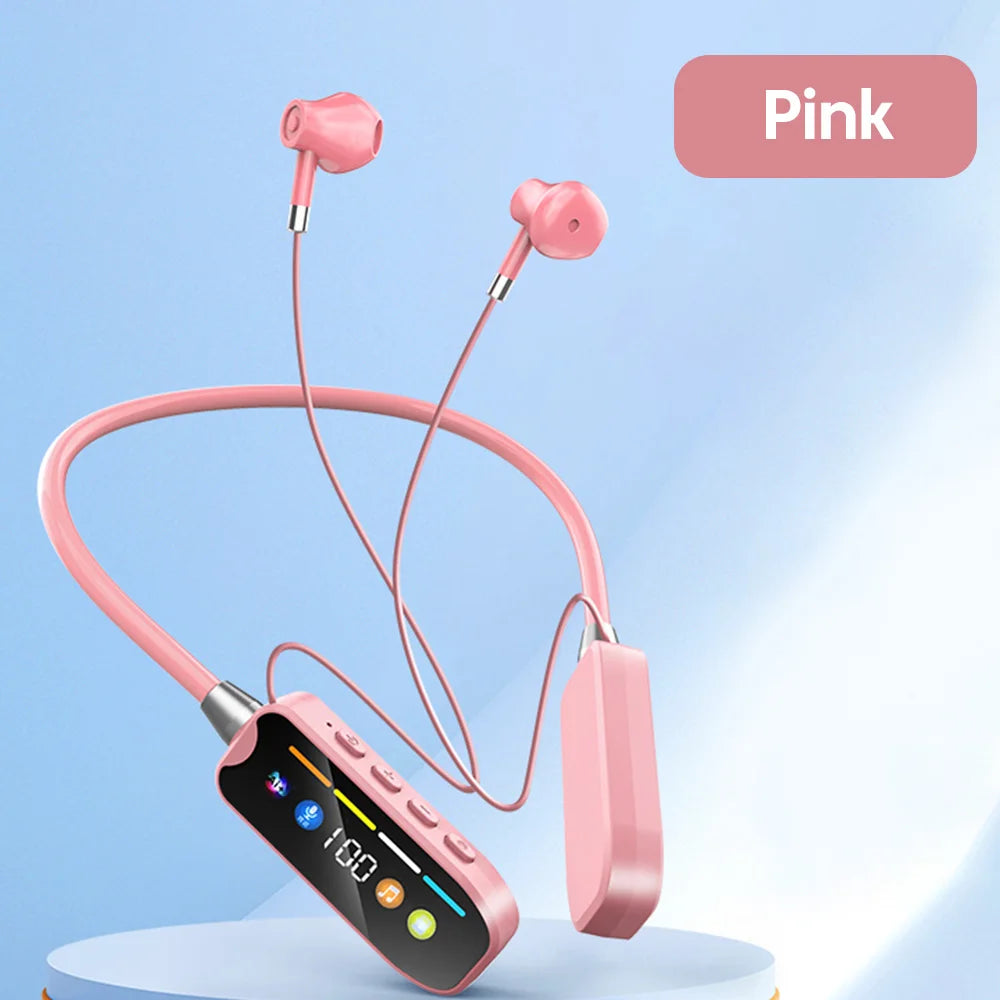 Bluetooth 5.4 Wireless Earphones Neck Mounted Headphones Gaming LED Display Hifi Stereo Sports Headset Halter Magnetic Earbud