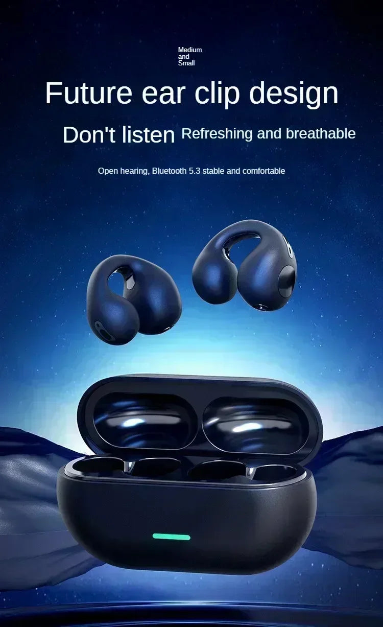 Bluetooth 5.3 Wireless Bone Conduction Headphones Clip Ear Music Noise Canceling Headset HD Call Sports Gaming Earphone