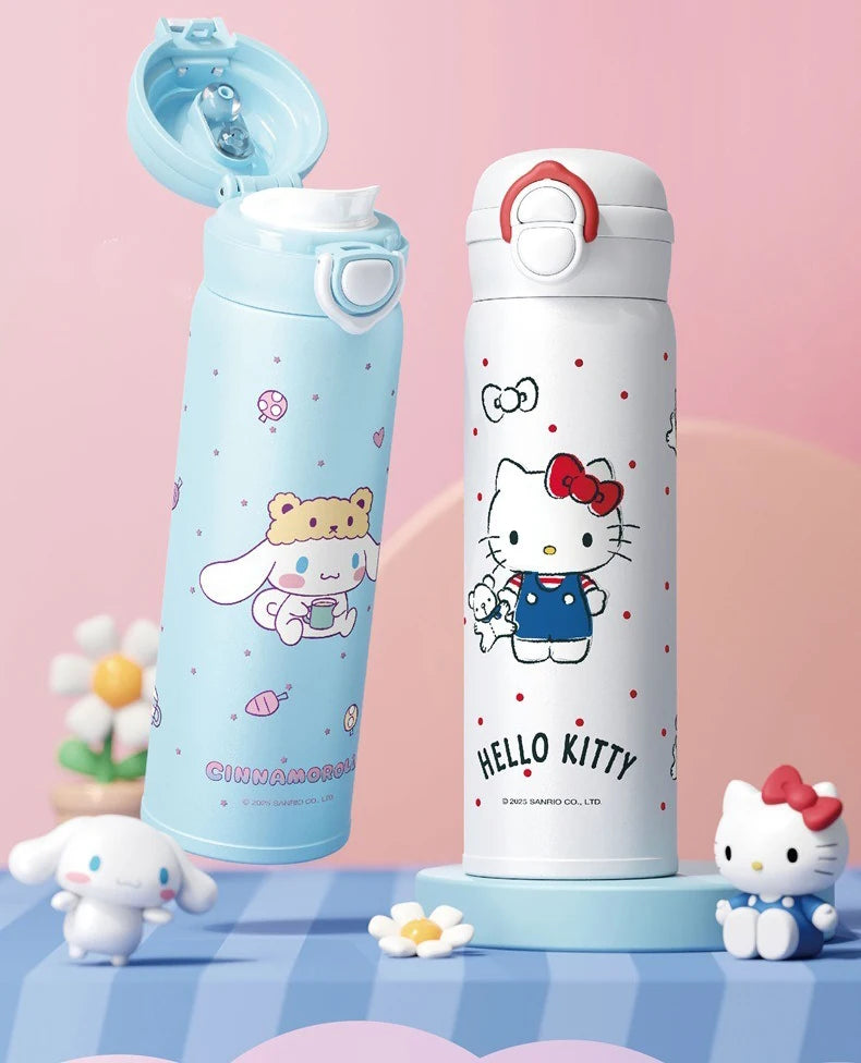 X&W Sanrio Thermal Cup Insulated Mug Kuromi Thermos Cups 316 Stainless Steel Double Drinking Straw Cup Portable Water Bottles