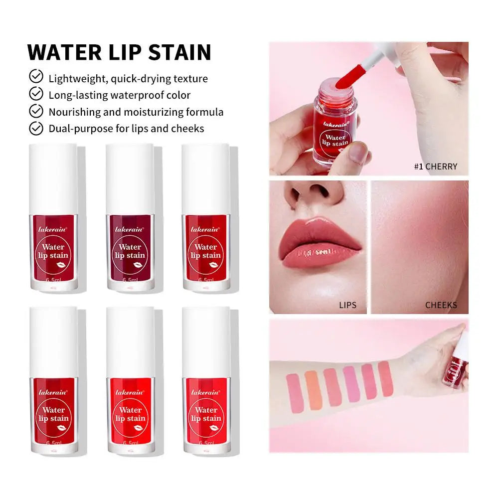Lakerian Water Lip Stain Moisturizing Water Tint Lip Glaze Long Lasting Hydration Non-Stick Waterproof Lip Tint Natural Makeup