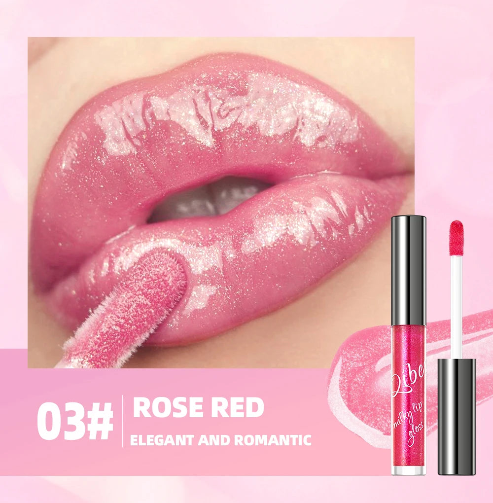 QIBEST Purple Lip Gloss Shimmer Lip Tint Moisturizing Long-Lasting Shine Lip Stain Diamond Hydrating Lip Stain Tint Cosmetics