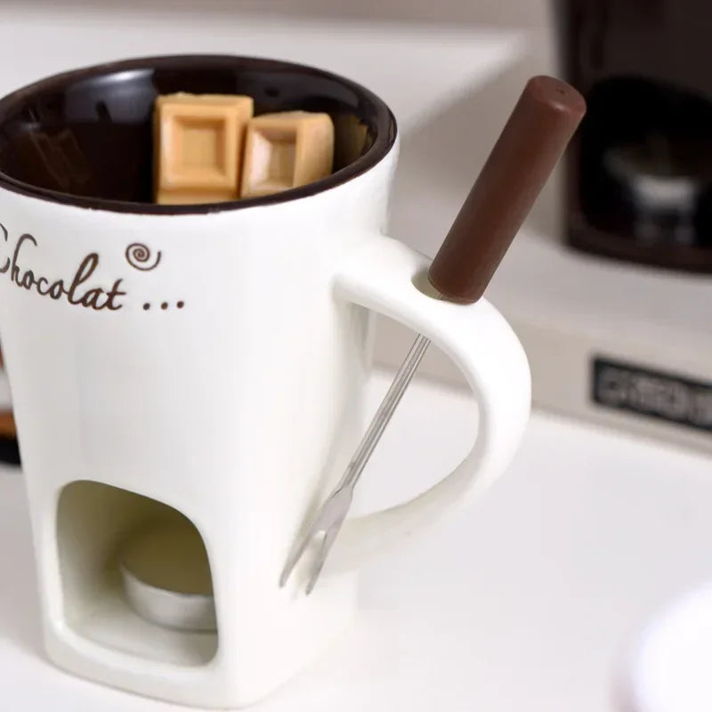 130ML European Candle Cup Cheese Chocolate Melting Ceramic Mug Heating Food Ceramic Mug with Fork Creative Coffee Mug Tableware