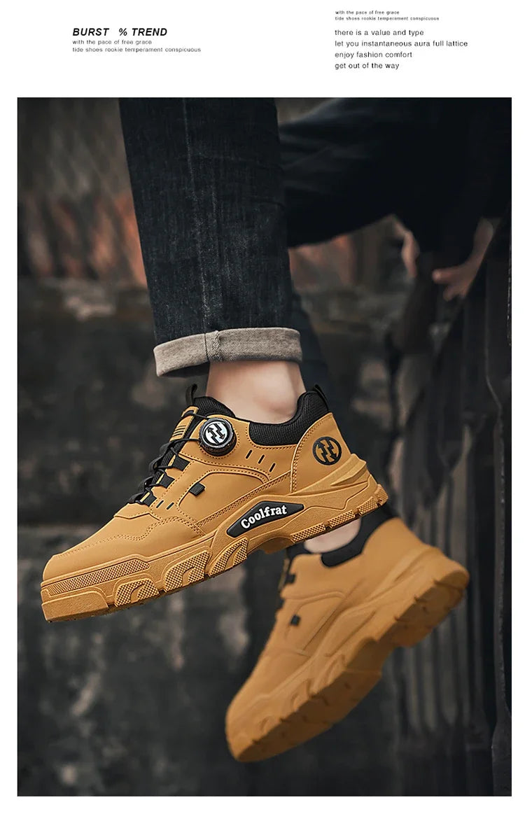 New Men's Shoes Low-top Rotating Buckle Sports Casual Trendy Outdoor Waterproof Work Shoes EVA Sole Rubber Zapatillas Hombre