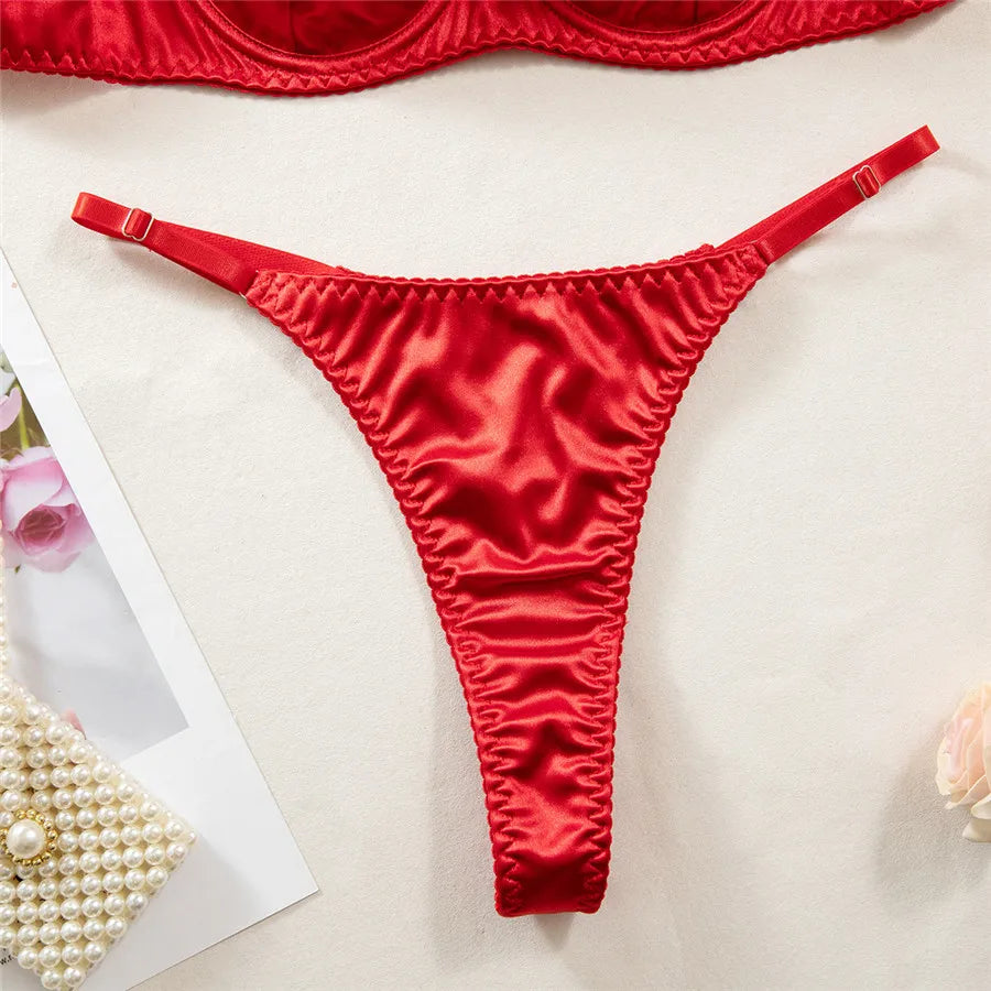 Female Sexy Bra Brief Sets Traceless Solid Romantic Lingerie Vintage Thin Underwear Panties Comfortable New Arrival Exotic Sets