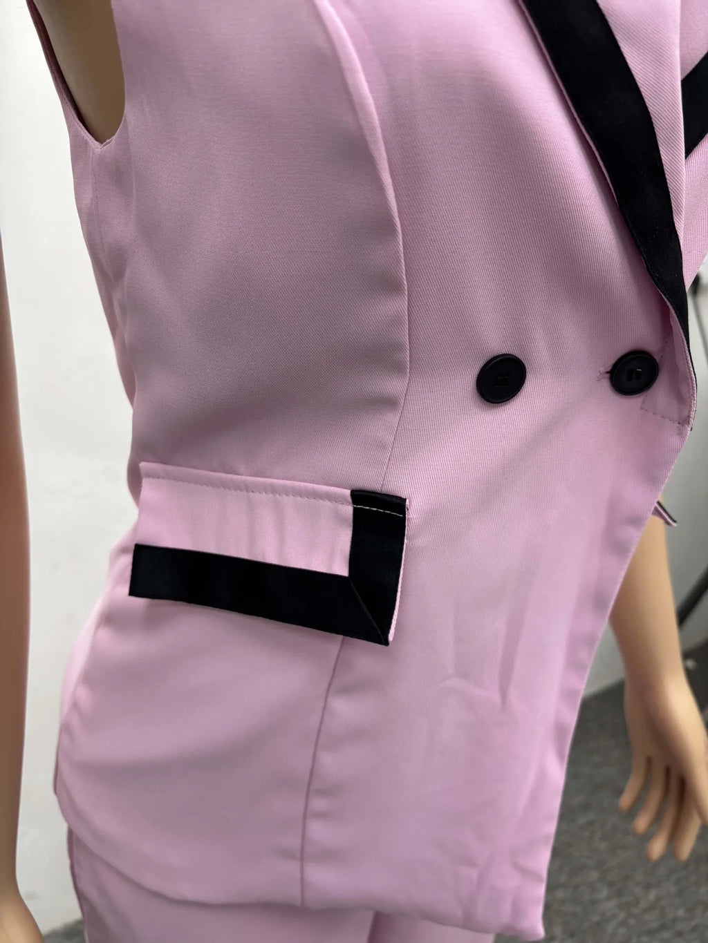 Pants Set Women Two Piece Sets Matching Sets Work Elegant Double Breasted Tops Vest Wide Leg Long Pants High Waist Y2k Pink