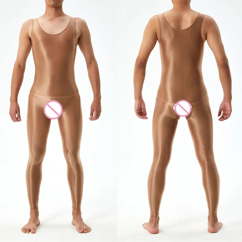 Lingerie Men Jumpsuits Bodystocking Crotchless See Through Gay Bodysuits Naughty Sleeveless Sheer Seamless Nightwear Bodywear