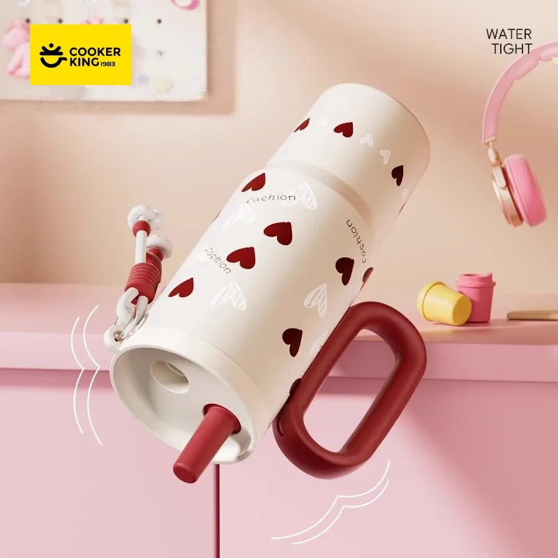 COOKER KING Spot Goods Vacuum Cup Thermal Mug Straw Insulated Ice Cup Car Thermal Mug with Handle Stylish Insulated Coffee Cup
