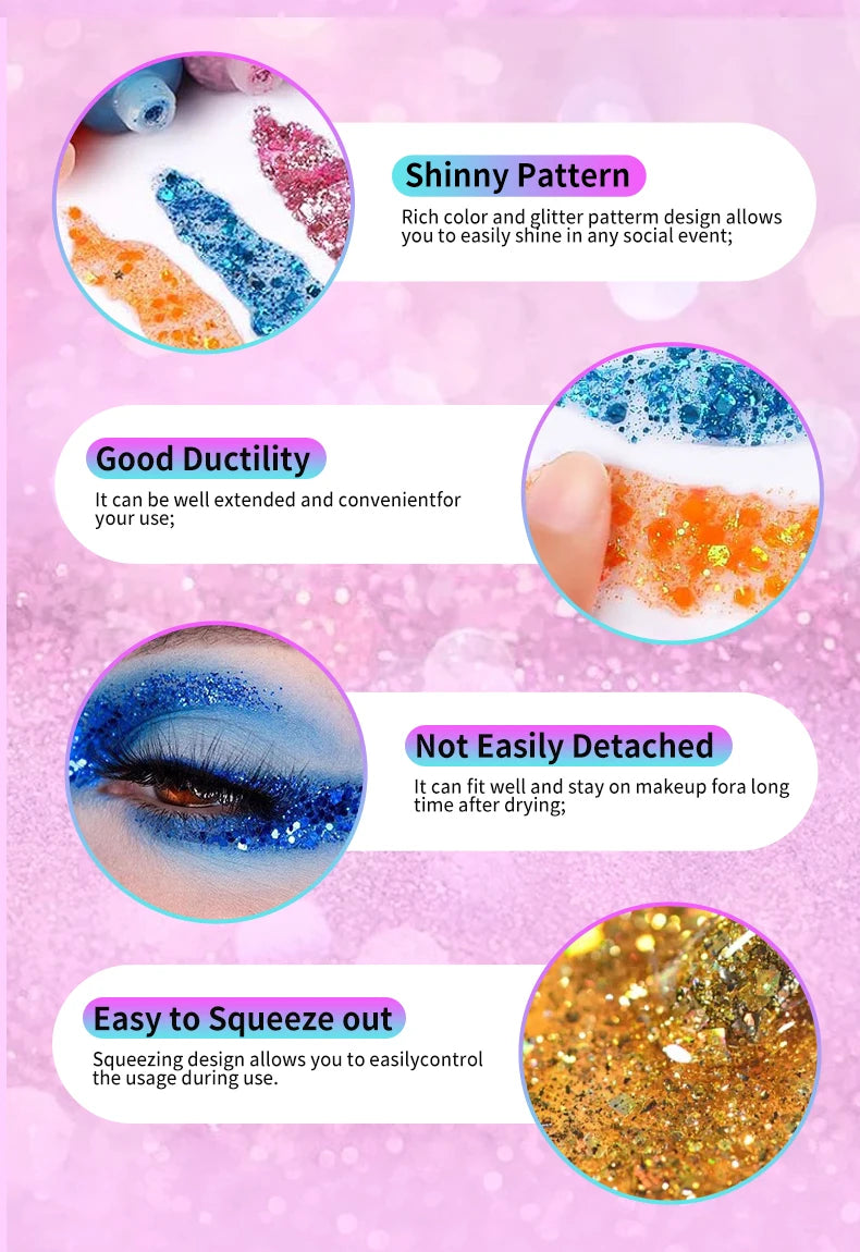 10 piece body glitter gel, carnival face glitter cosmetics suitable for women, shiny thick hair glitter, carnival accessories fo