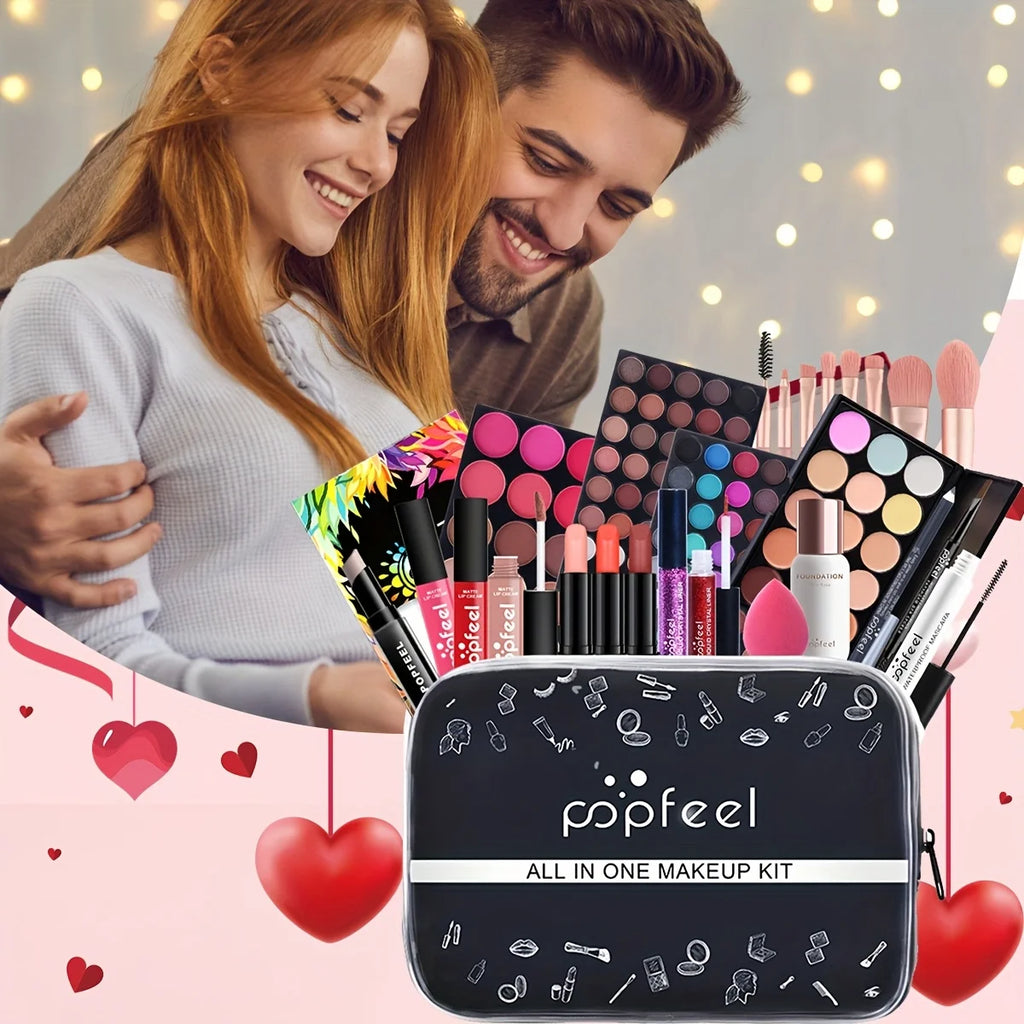 24 piece cosmetic gift box, including eye shadow, liquid foundation, lipstick and makeup brush, girls' beauty supplies