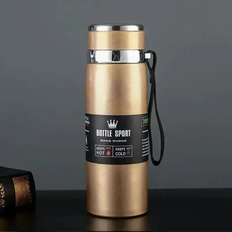 Thermos Bottle 1L Thermal Water Bottle Stainless Steel Insulated Cup Gradient Color Lid Strap Travel Outdoor Sports Wholesale