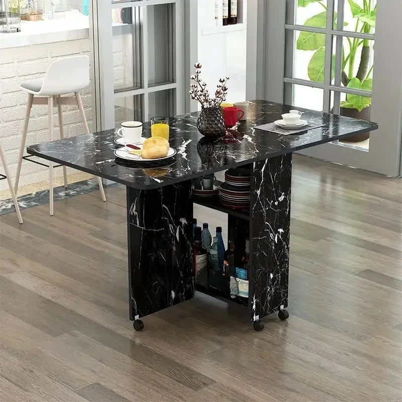 Folding Dining Table for Home Use, Small Apartment, Simple Multi-Functional Mobile Rectangular Dining Table