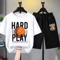 Summer fun basketball printed casual short sleeved T-shirt and shorts, children's fashionable cotton sports set