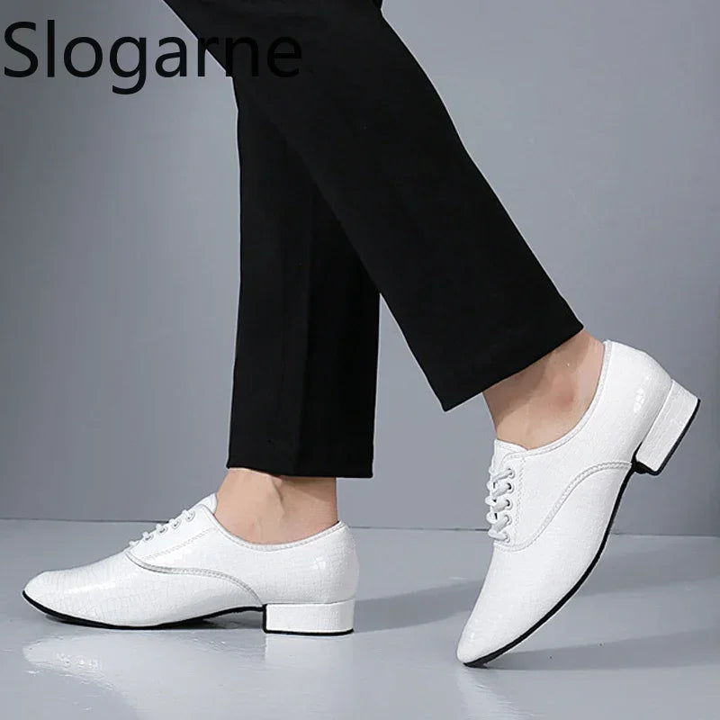 Men Modern Dance Shoes Man Outdoor Dance Leather Latin Jazz Shoes Indoor Suede Sole 2.5CM Heels Ballroom Waltz Shoes Stage Wear