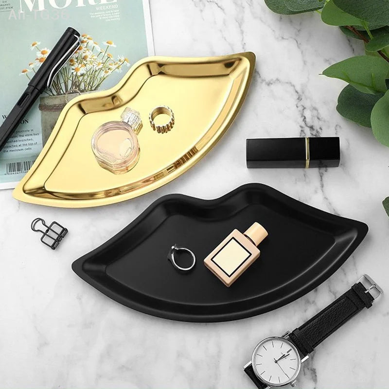 Lip Shaped Jewelry Tray Stainless Steel Metal Tray Female Jewelry Storage Tray Decorative  Home Cosmetics  xkdae
