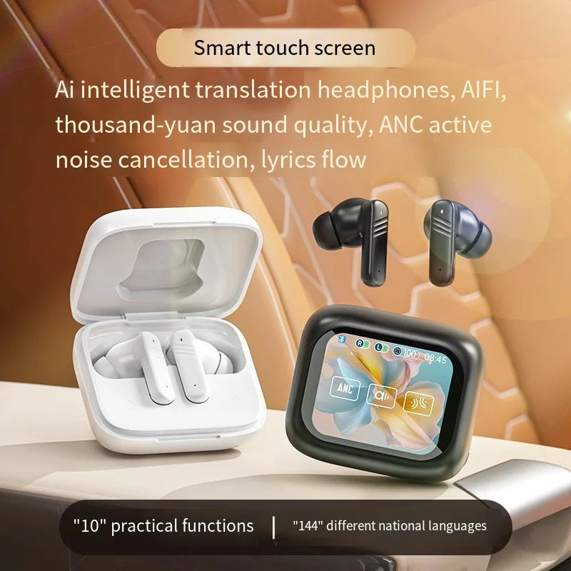 Bluetooth V6.0 AI Translation Headphones OWS Wireless Earbuds with LCD Touch Screen HD Stereo Sound Long Battery Life for Sports