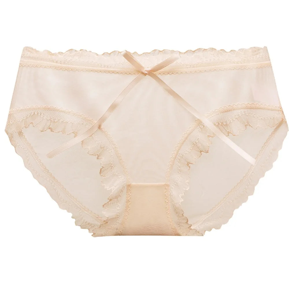 Lingerie Low Waist Lace Panties Ice Silk Bow Underwear for Women Cotton Crotch Seamless Panties Girl