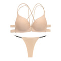 ZXYOUPING Women Bra and Panty Set, Front Button Push-up Bra, Sexy Thong Underwear Set, Seamless Bra and Panty Set Without Wires