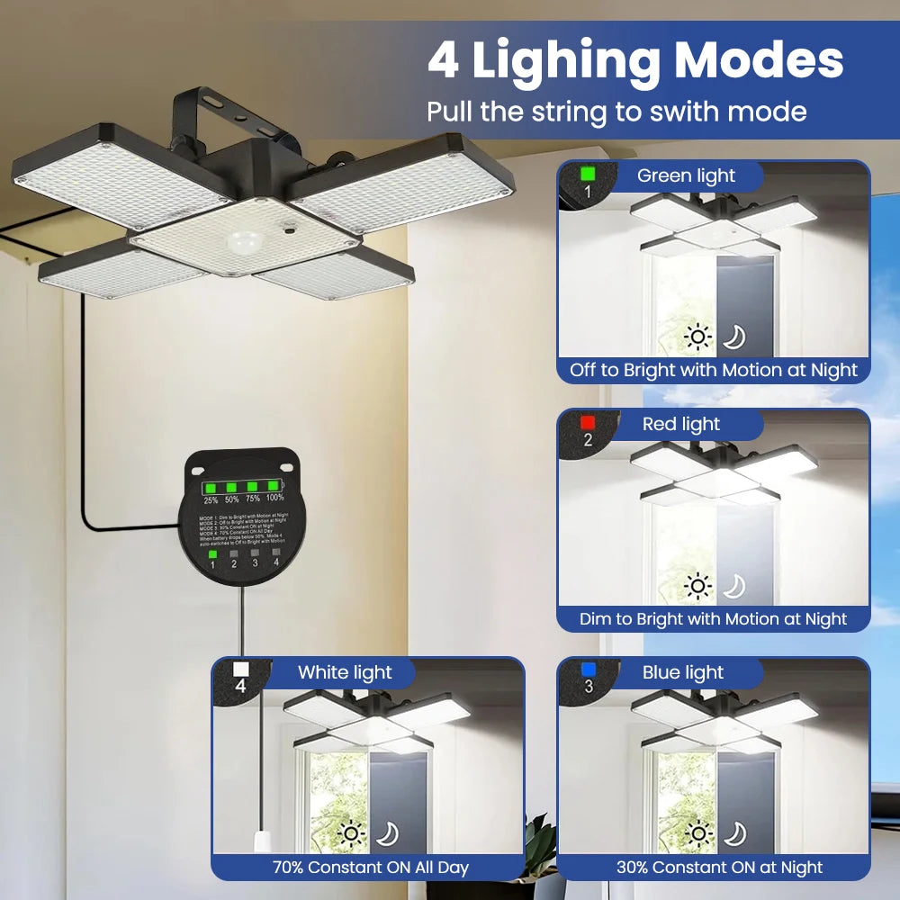 Solar Shed Light Outdoor Solar Pendant Light Indoor Outdoor Motion Sensor Timer Waterproof Gazebo Yard Garage Patio Chicken Coop