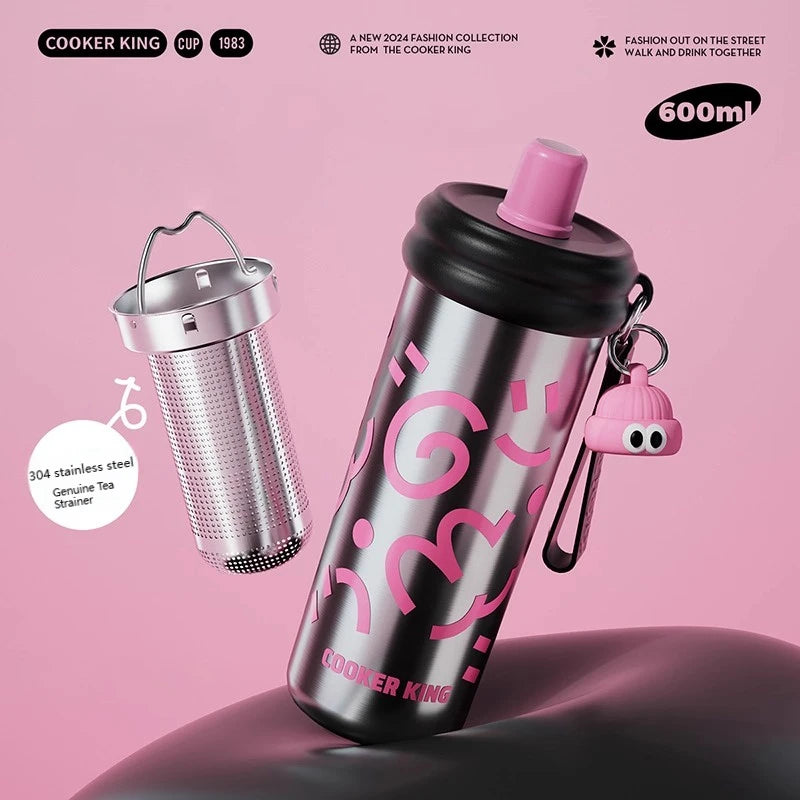 COOKER KinG Thermos Water Bottles Stainless Steel Thermal Straw Cup Tumbler Keep Cold and Hot Travel Mug Home Office Drinkware