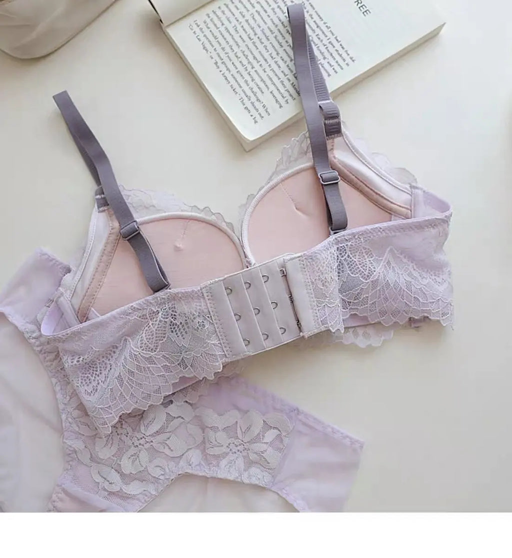 Women's Japanese Style Bra & Panty Set Luxury Lace Push Up Small Bust Support Adjustable Comfort No Gap Wirefree Free Shipping