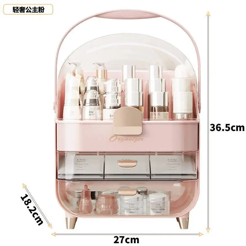 2026 Luxury Cosmetics Storage Box with High Quality and Large Capacity Dustproof Skincare Storage Display Stand Handheld