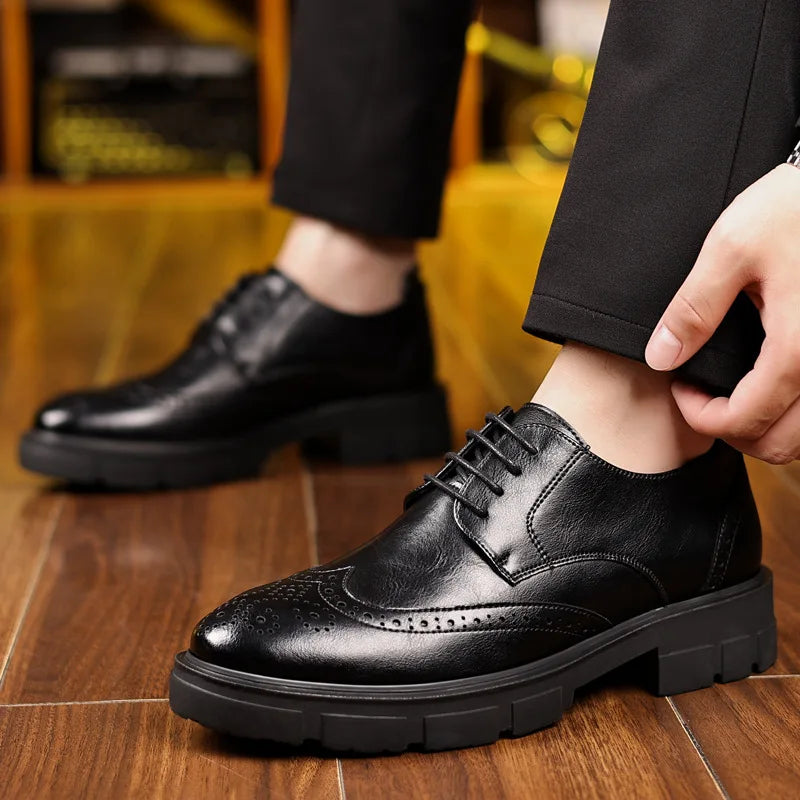 5 8 10cm Heel Leather Shoes for Men Spring Autumn Designer Fashion Casual Platform Shoes Man Increase Black Wedding Shoes Man