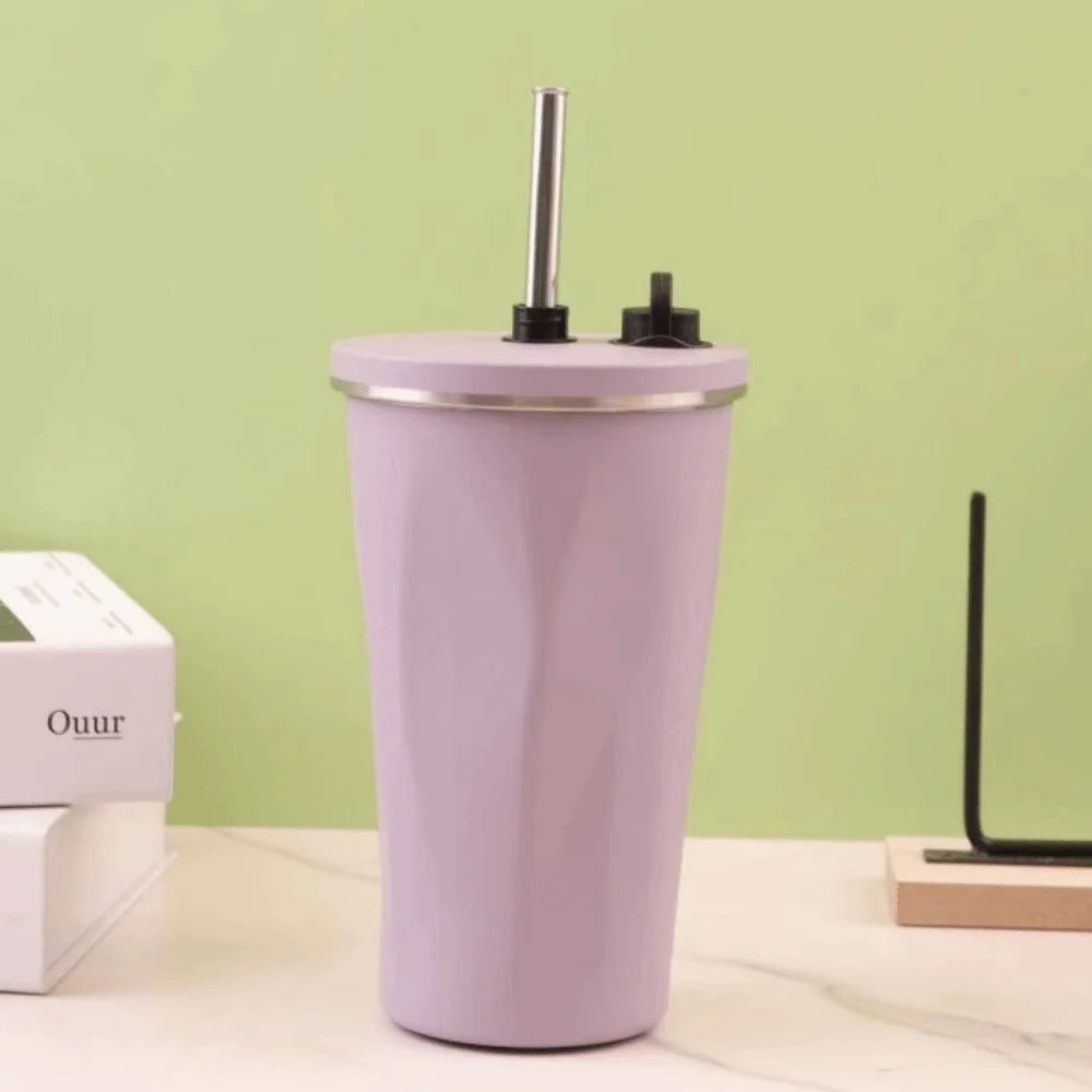 Creative Travel Insulated Tumbler Vacuum Insulated with Straw Stainless Steel Thermal Mug Leak Proof 600ML Fashion Thermos Cup