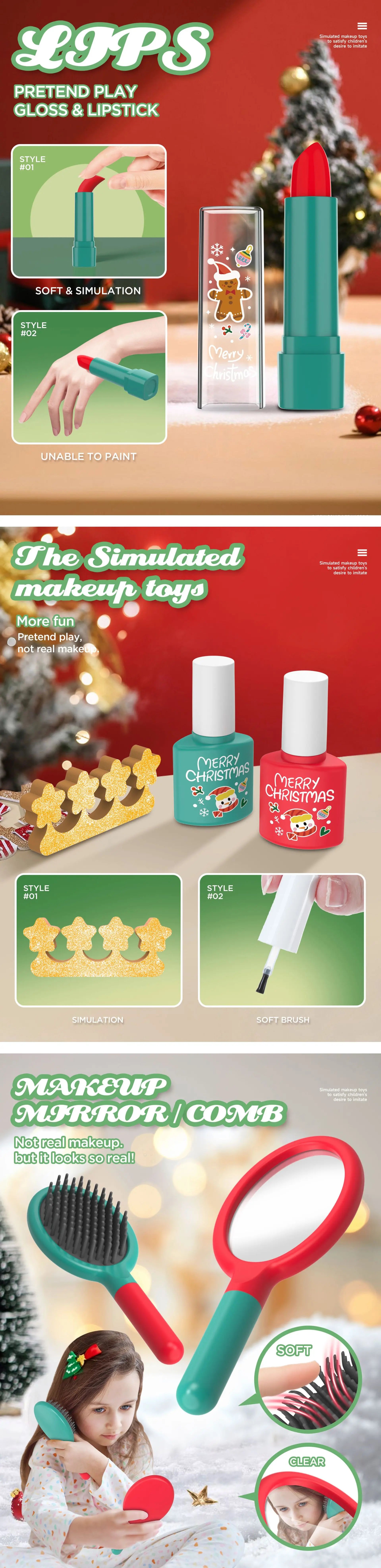 Kids Xmas Simulation Cosmetics Set Pretend Makeup Toys Girls Play House Simulation Make up Educational Toys for Girls Fun Game