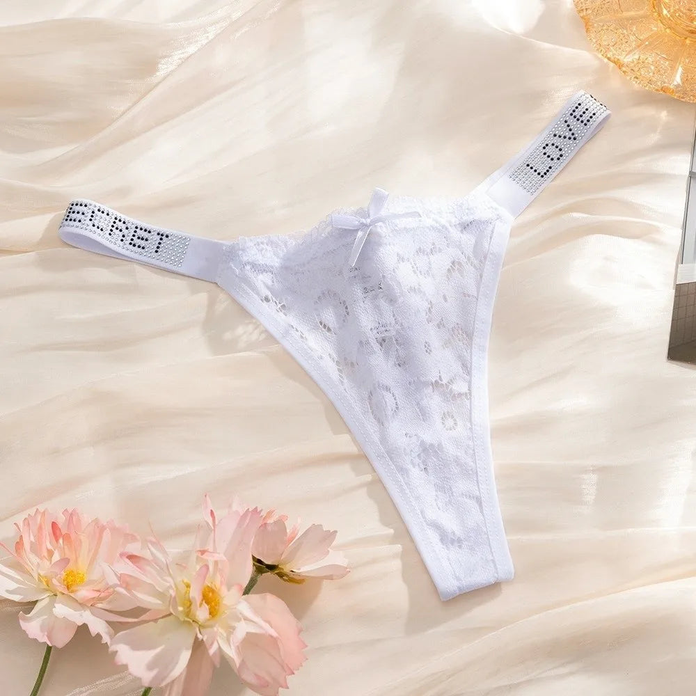 Lingerie Crystal Lace Flower Panties Low-waist Cotton Crotch Seamless Thong Underpants Embroidery Bikini Underwear Women Gifts