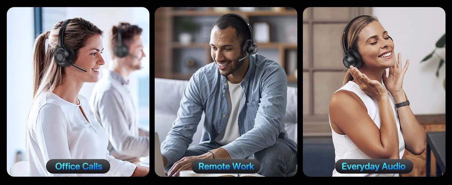 Wireless Bluetooth Headset Bluetooth 5.4 Headphones with Microphone Noise Canceling Multipoint Connect Wireless Headset for Work