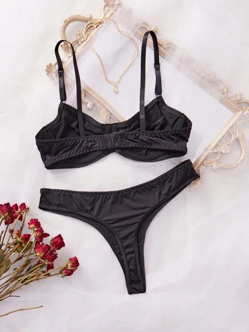 Bra and Panty Set Ladies Smooth Comfortable Thin Underwear Women Sexy Nightwear Inner Solid Sleep Underwear Bra Set Lingerie