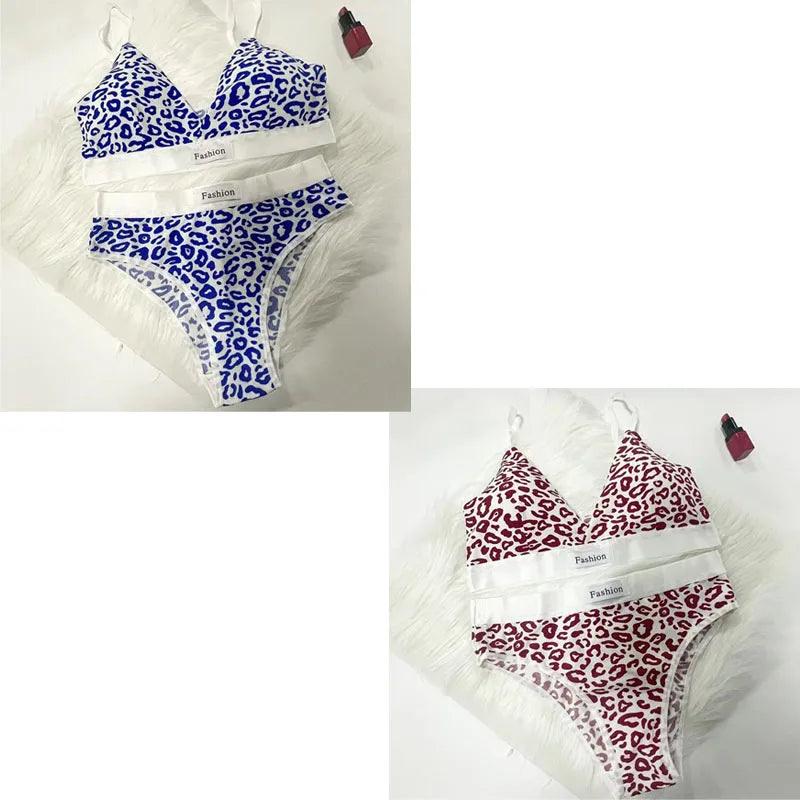 1/2/3/4Set Women Seamless Bra Set Low Waist Panties Leopard Bralette Sexy Vneck Sport Brassiere Female Cotton Underwear Set