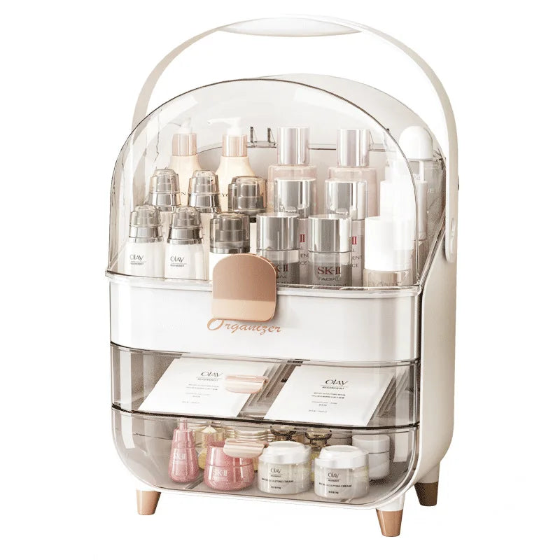 2026 Luxury Cosmetics Storage Box with High Quality and Large Capacity Dustproof Skincare Storage Display Stand Handheld