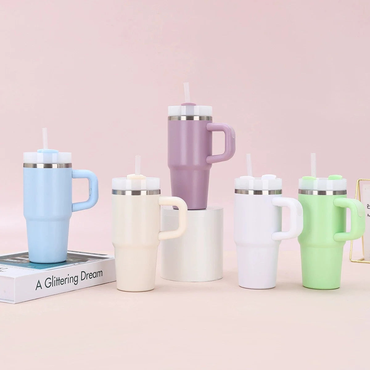 14oz New Double-layer Vacuum Car Cup Large Capacity 304 Stainless Steel Thermal Insulation Cup with Portable Handle Water Cup