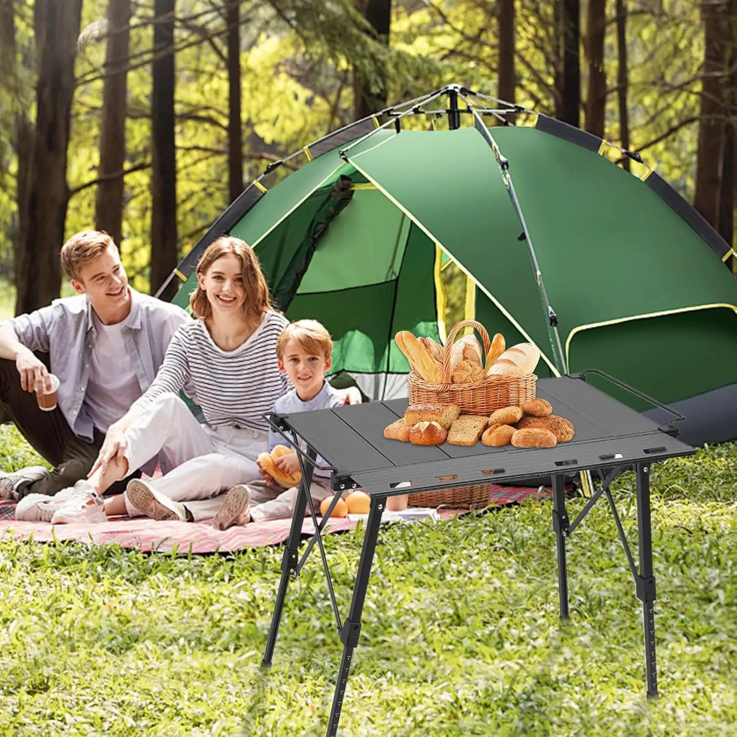 Folding Extendable Camping Table With Aluminum Tabletop and Carry Bag Multi-Functional Modular Table Portable Patchwork Design