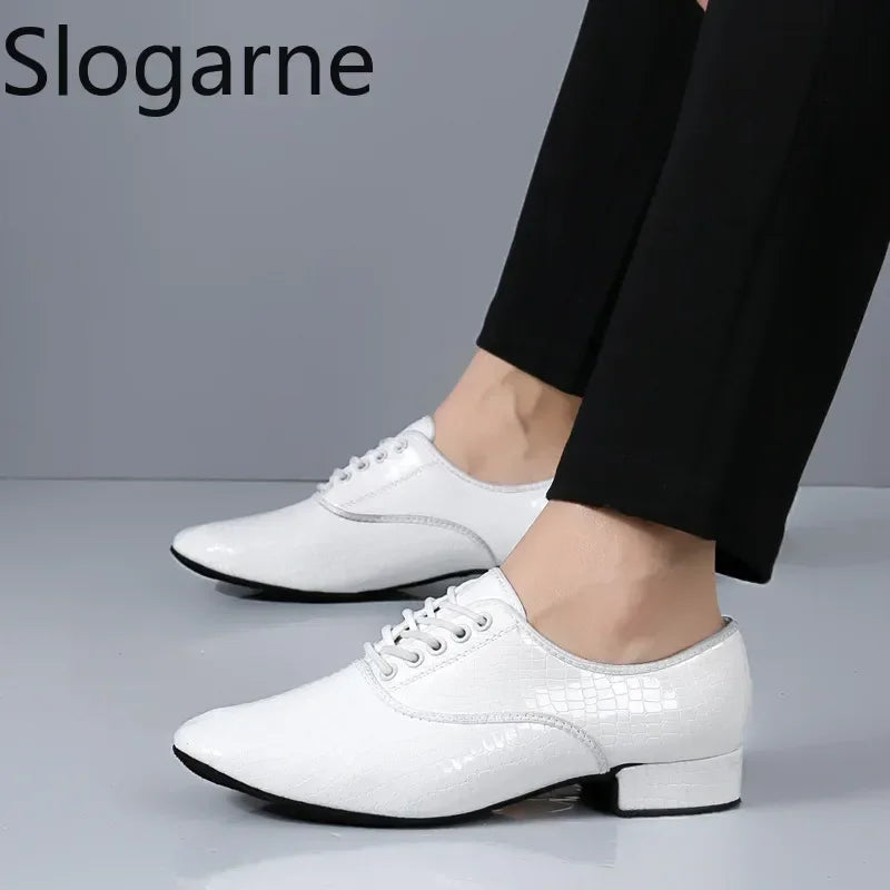 Men Modern Dance Shoes Man Outdoor Dance Leather Latin Jazz Shoes Indoor Suede Sole 2.5CM Heels Ballroom Waltz Shoes Stage Wear