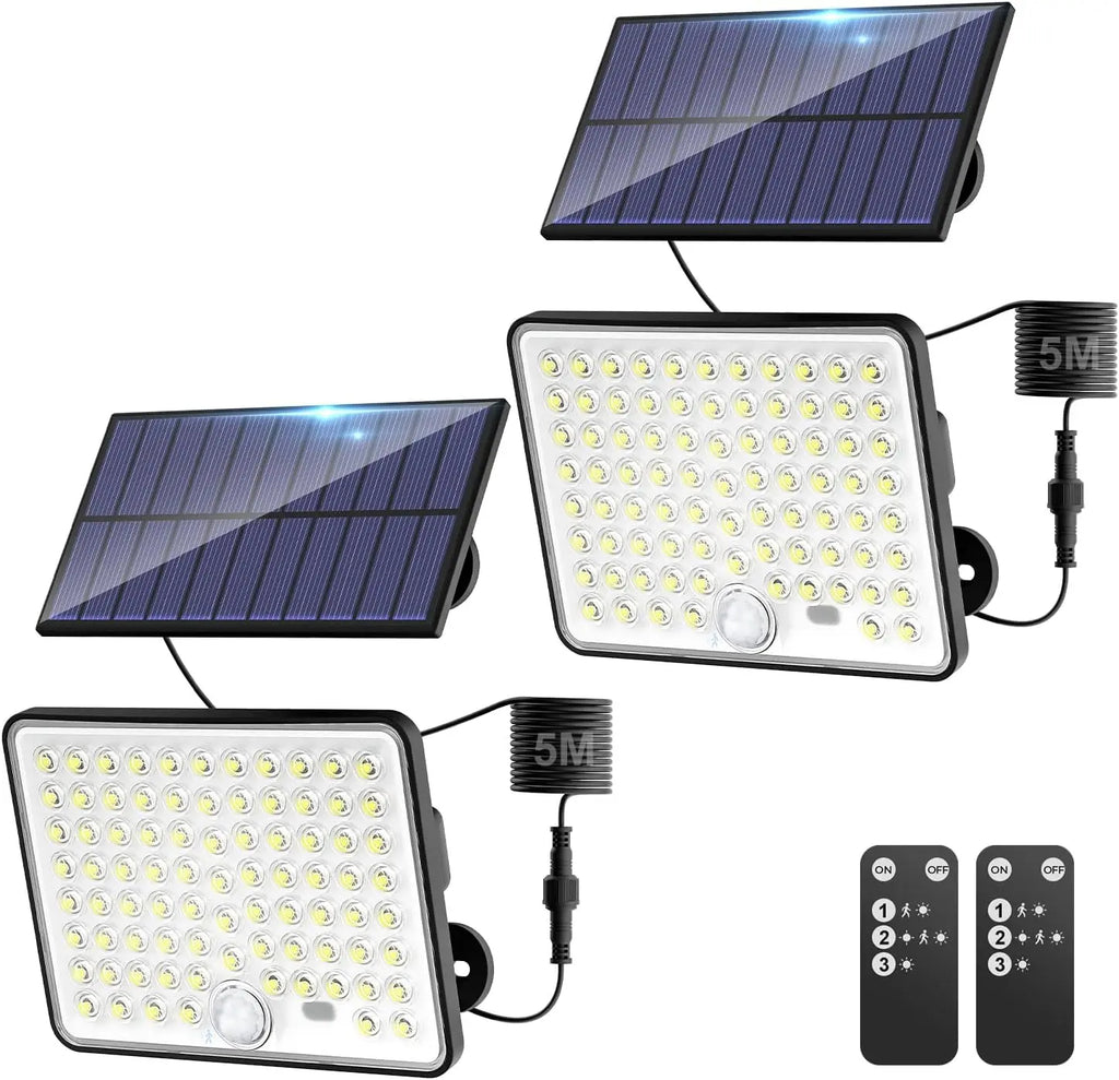 Solar Lights Outdoor with Lenses, Remote Solar Security Lights Outdoor Motion Sensor, 3 Modes Solar Floodlight Waterproof