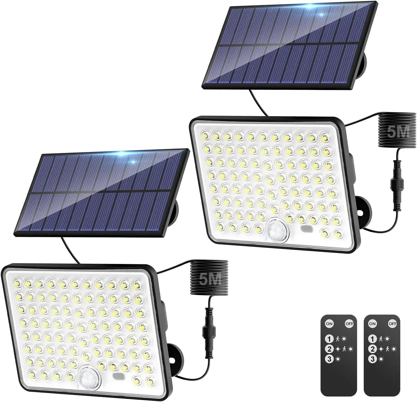 Solar Lights Outdoor with Lenses, Remote Solar Security Lights Outdoor Motion Sensor, 3 Modes Solar Floodlight Waterproof