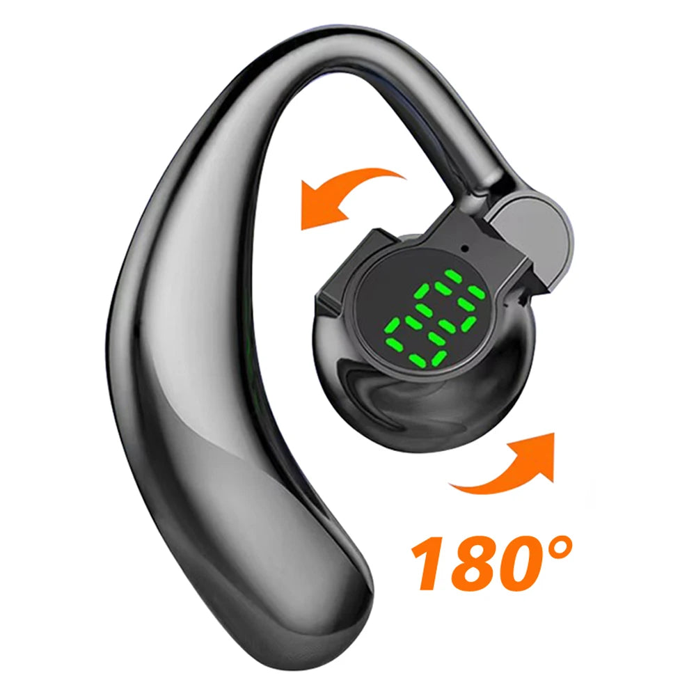 Bluetooth 5.4 Wireless Headphones Headset Handsfree Noise Cancelling Rotatable Sport Digital Display Single Ear Earhook Earphone