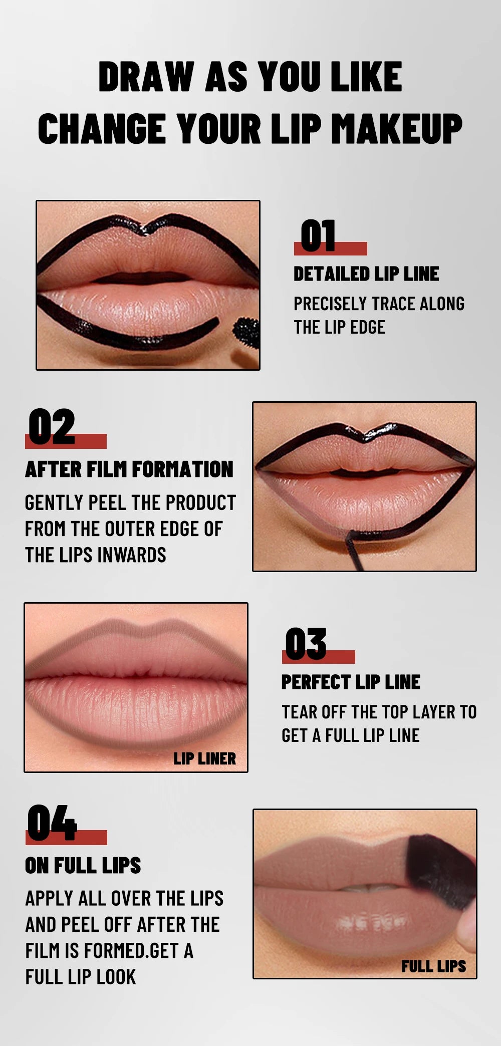 QIBEST Double Eneded Lip Stain Peel Off Long Lasting Waterproof Pink Lip Tint Transfer Proof Natural Lip Stain Tear Off Lipgloss
